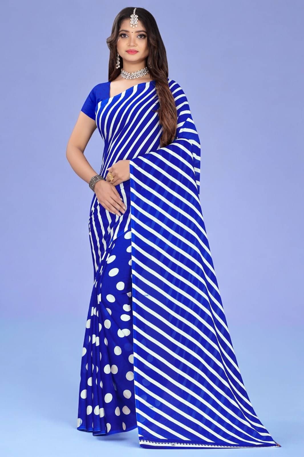     			Vibhagyaa Georgette Printed Saree With Unstitched Blouse Piece ( Blue )