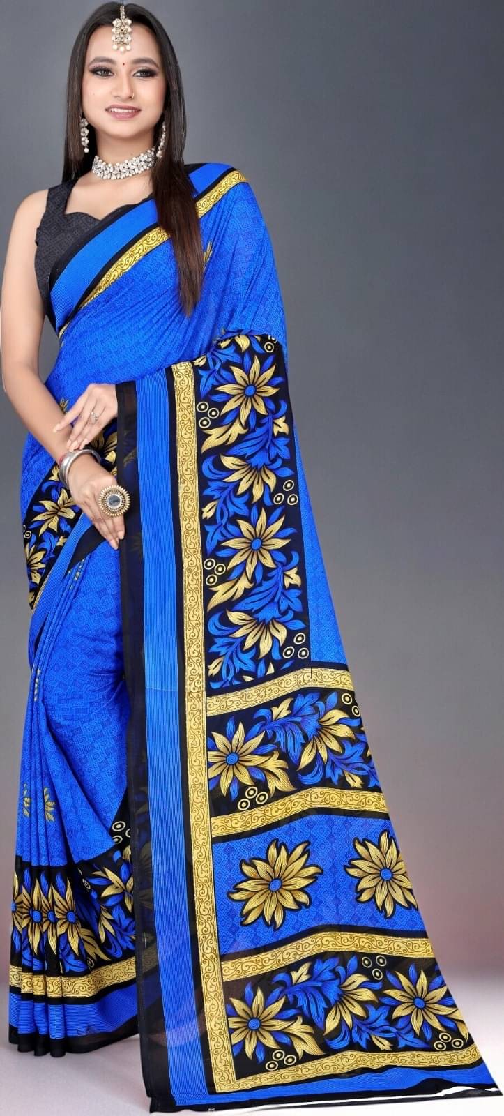     			Vibhagyaa Georgette Printed Saree With Unstitched Blouse Piece ( Blue )