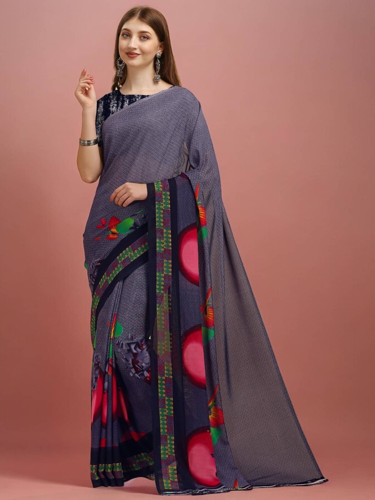     			Vibhagyaa Georgette Printed Saree With Unstitched Blouse Piece ( Light Blue )