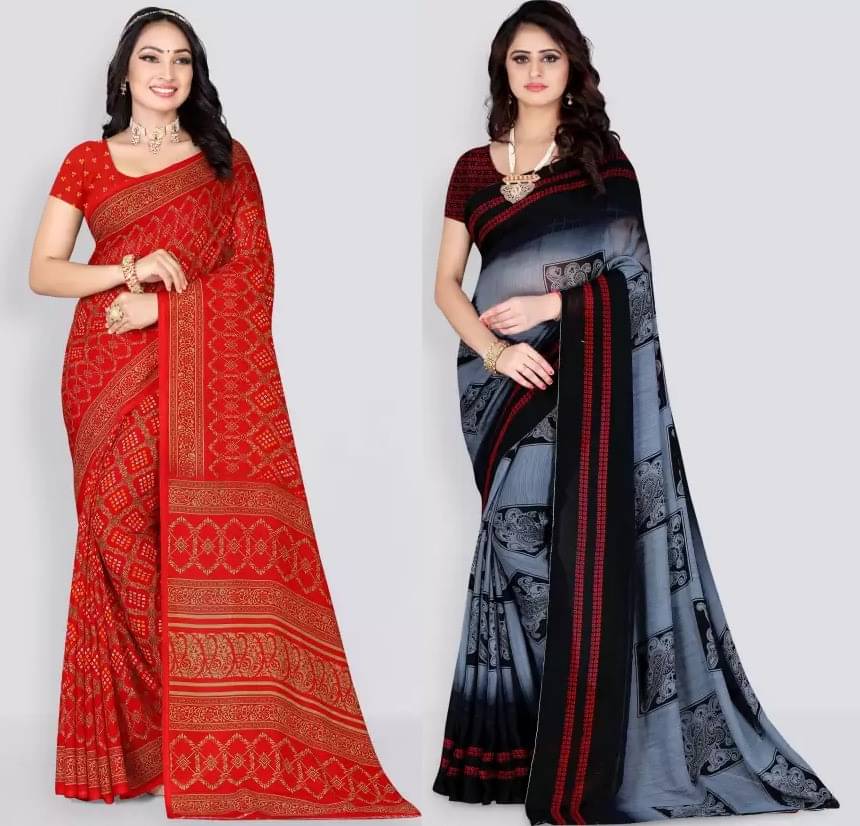 Vibhagyaa Georgette Printed Saree With Unstitched Blouse Piece ( Multicolor ) Vibhagyaa Georgette Printed Saree With Unstitched Blouse Piece ( Multicolor )