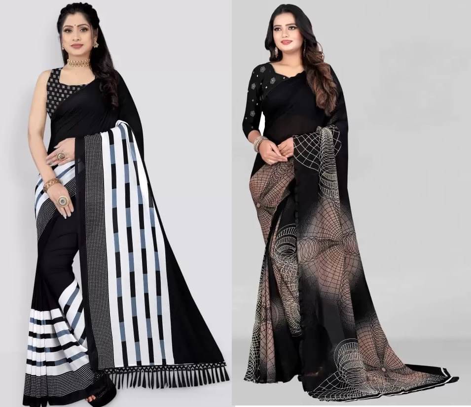     			Vibhagyaa Georgette Printed Saree With Unstitched Blouse Piece ( Multicolor )