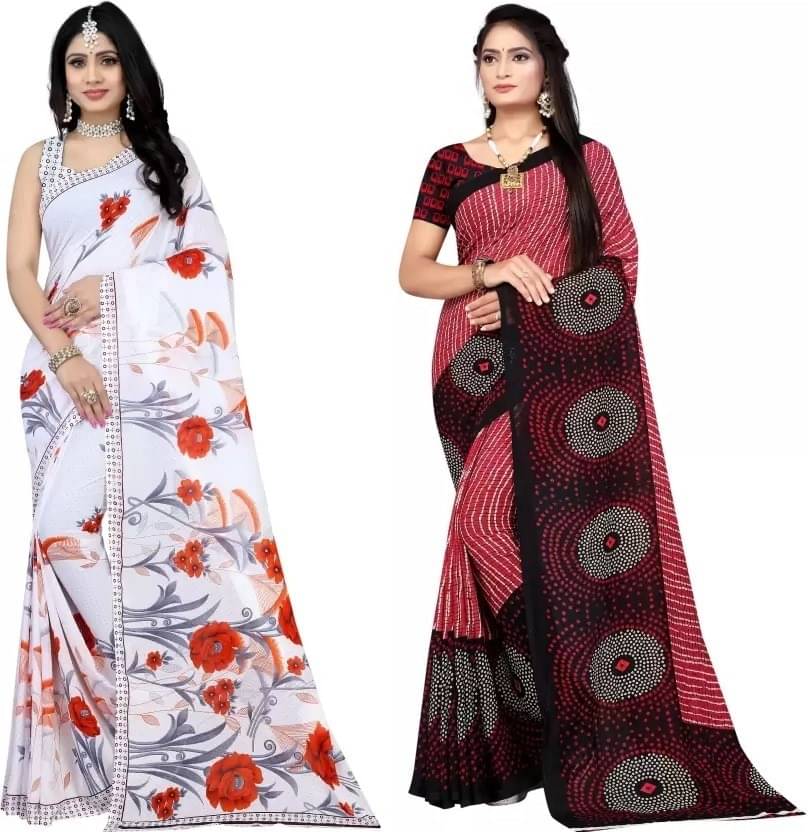     			Vibhagyaa Georgette Printed Saree With Unstitched Blouse Piece ( Multicolor )