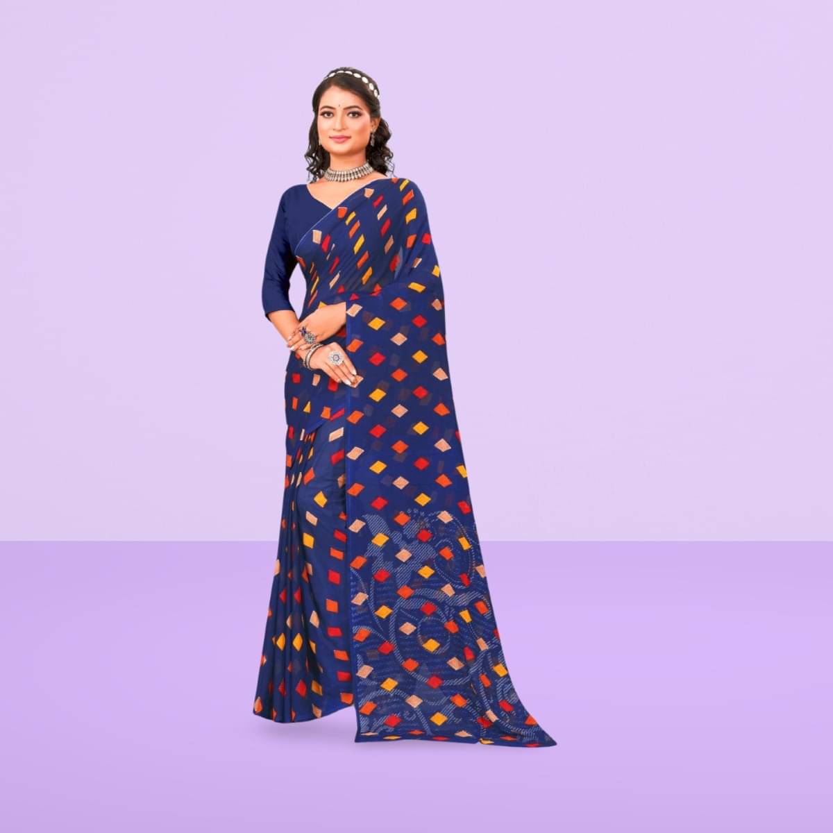 Vibhagyaa Georgette Printed Saree With Unstitched Blouse Piece ( Blue ) Vibhagyaa Georgette Printed Saree With Unstitched Blouse Piece ( Blue )