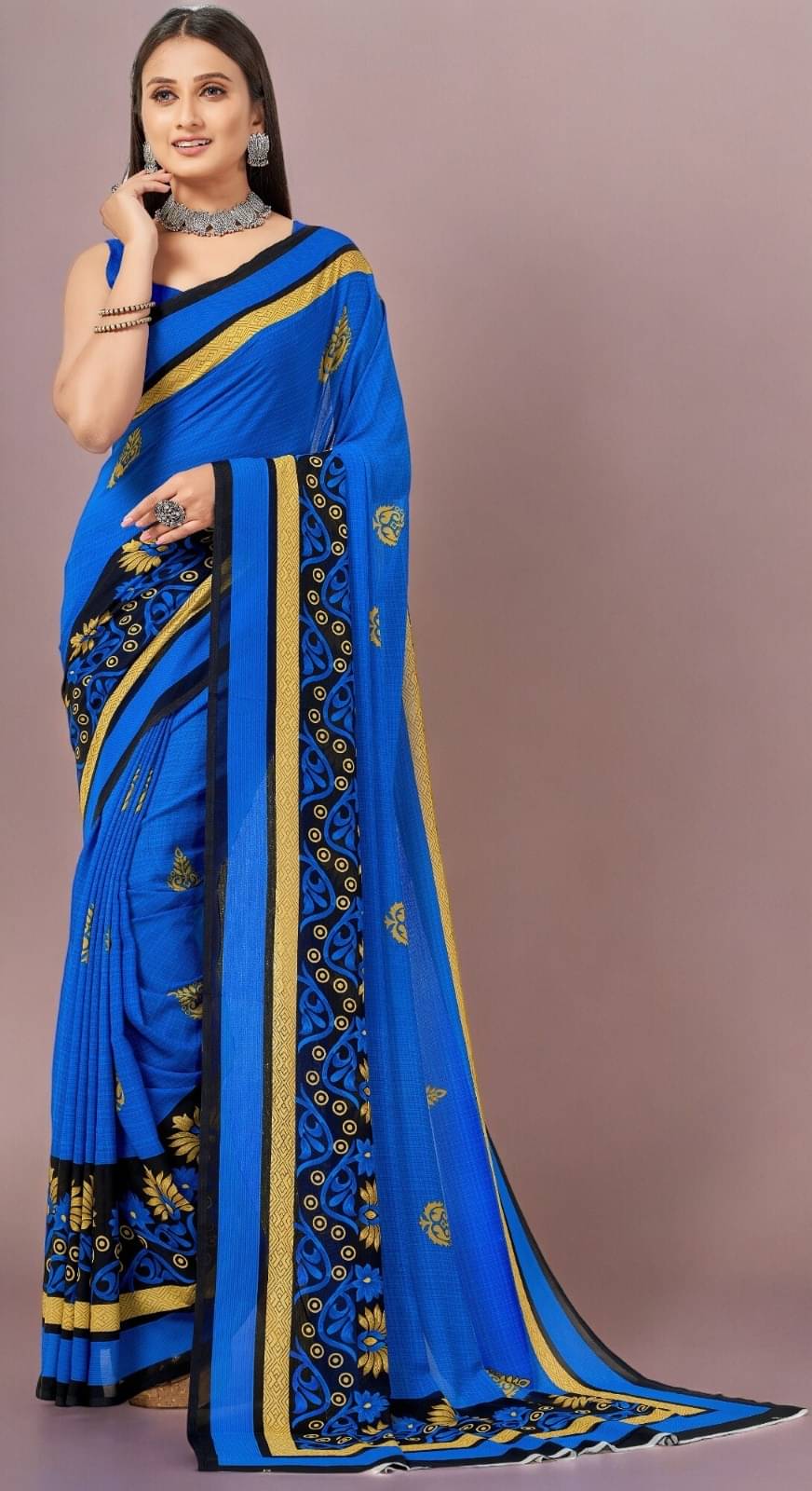     			Vibhagyaa Georgette Printed Saree With Unstitched Blouse Piece ( Blue )