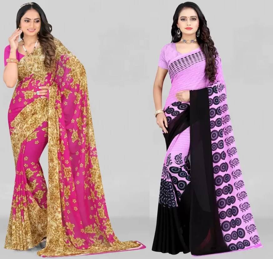     			Vibhagyaa Georgette Printed Saree With Unstitched Blouse Piece ( Multicolor )