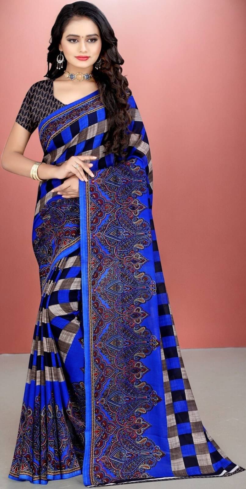     			Vibhagyaa Georgette Printed Saree With Unstitched Blouse Piece ( Blue )