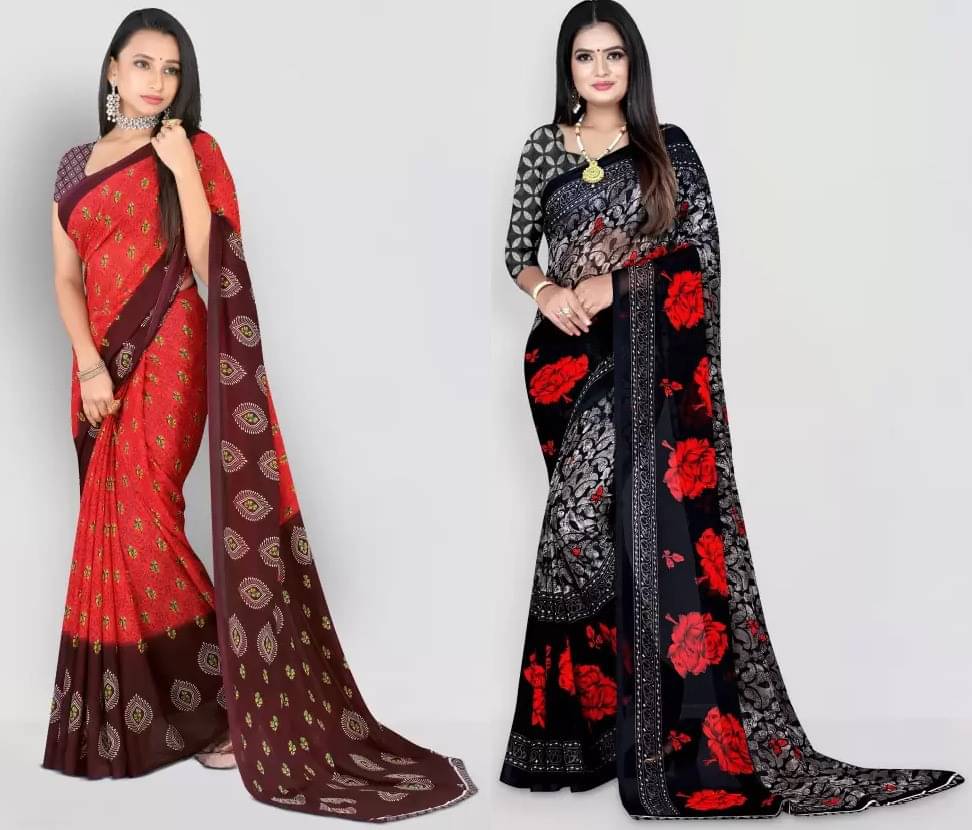     			Vibhagyaa Georgette Printed Saree With Unstitched Blouse Piece ( Multicolor )