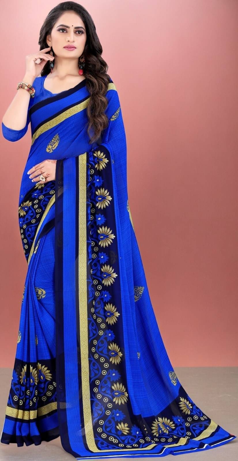     			Vibhagyaa Georgette Printed Saree With Unstitched Blouse Piece ( Blue )