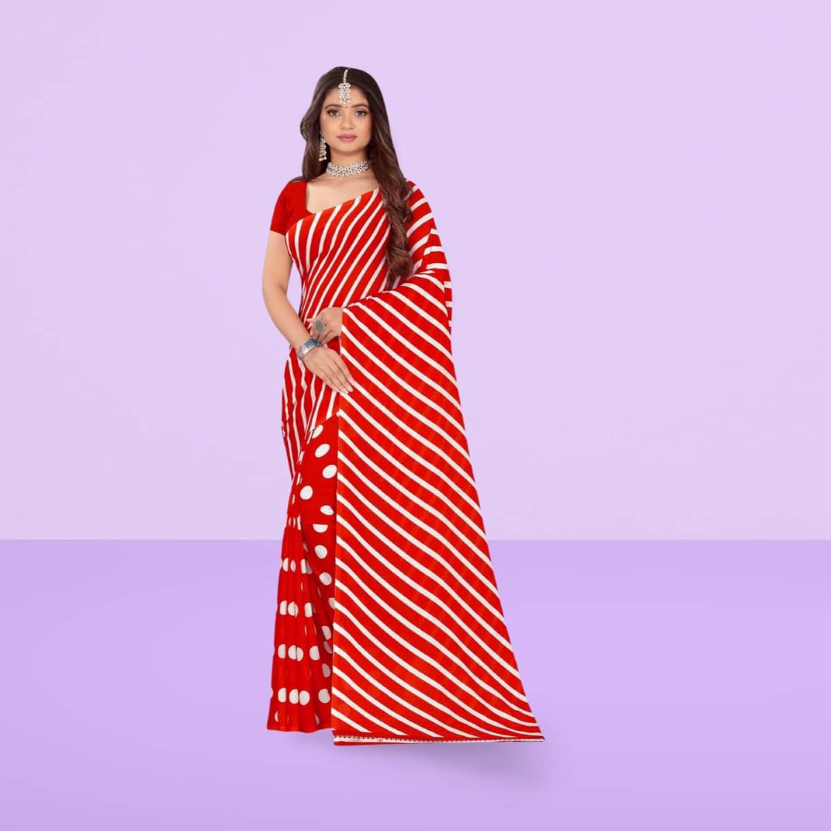 Vibhagyaa Georgette Printed Saree With Unstitched Blouse Piece ( Red ) Vibhagyaa Georgette Printed Saree With Unstitched Blouse Piece ( Red )