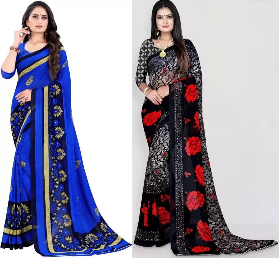     			Vibhagyaa Georgette Printed Saree With Unstitched Blouse Piece ( Multicolor )