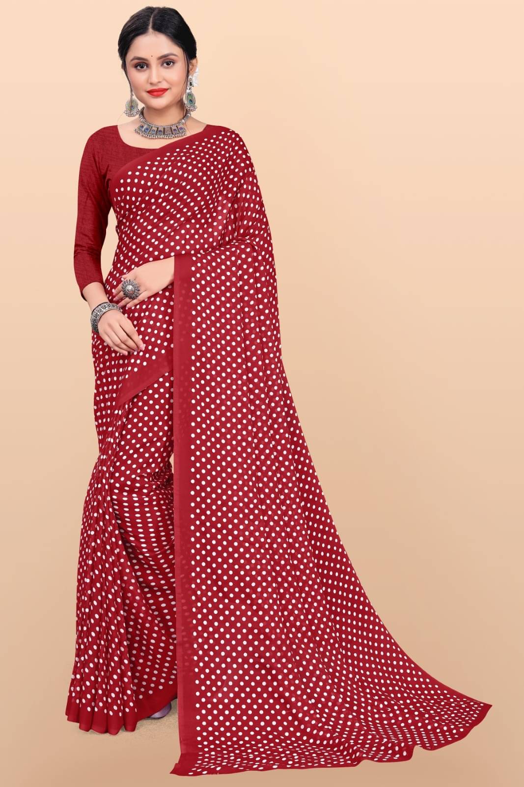 Vibhagyaa Georgette Printed Saree With Unstitched Blouse Piece ( Maroon ) Vibhagyaa Georgette Printed Saree With Unstitched Blouse Piece ( Maroon )