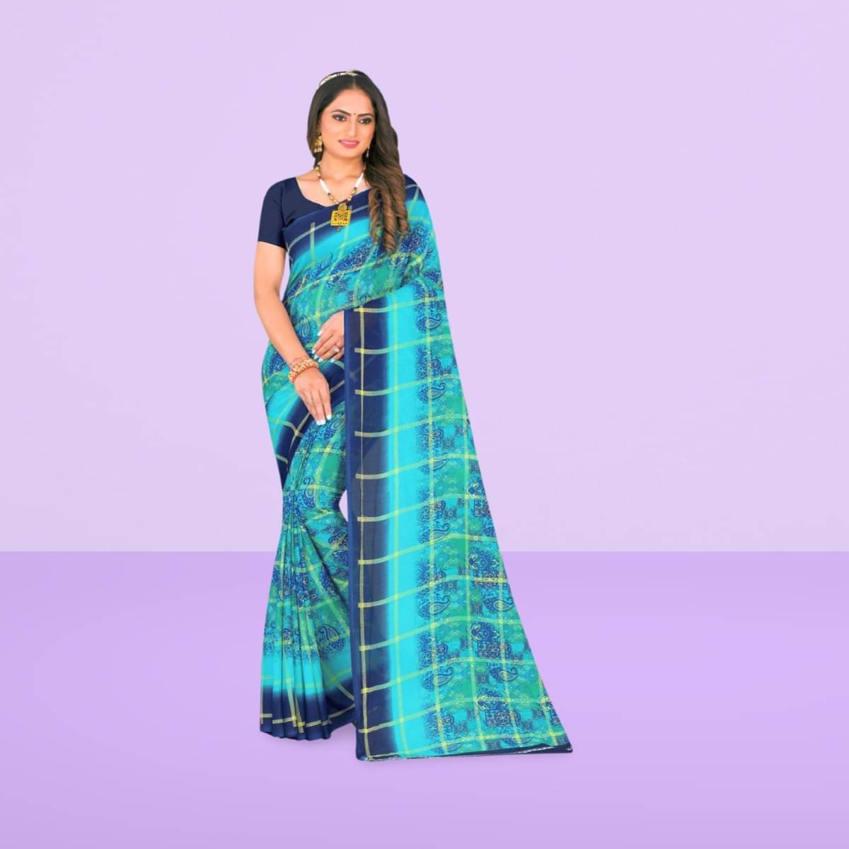 Vibhagyaa Georgette Printed Saree With Unstitched Blouse Piece ( Light Blue ) Vibhagyaa Georgette Printed Saree With Unstitched Blouse Piece ( Light Blue )