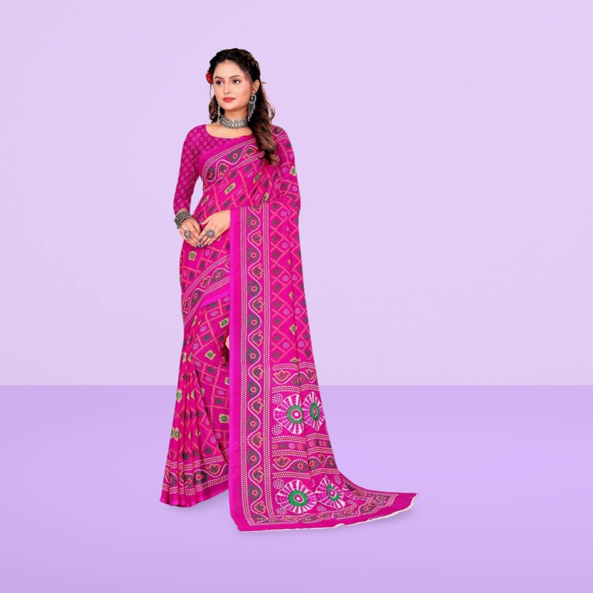     			Vibhagyaa Georgette Printed Saree With Unstitched Blouse Piece ( Pink )