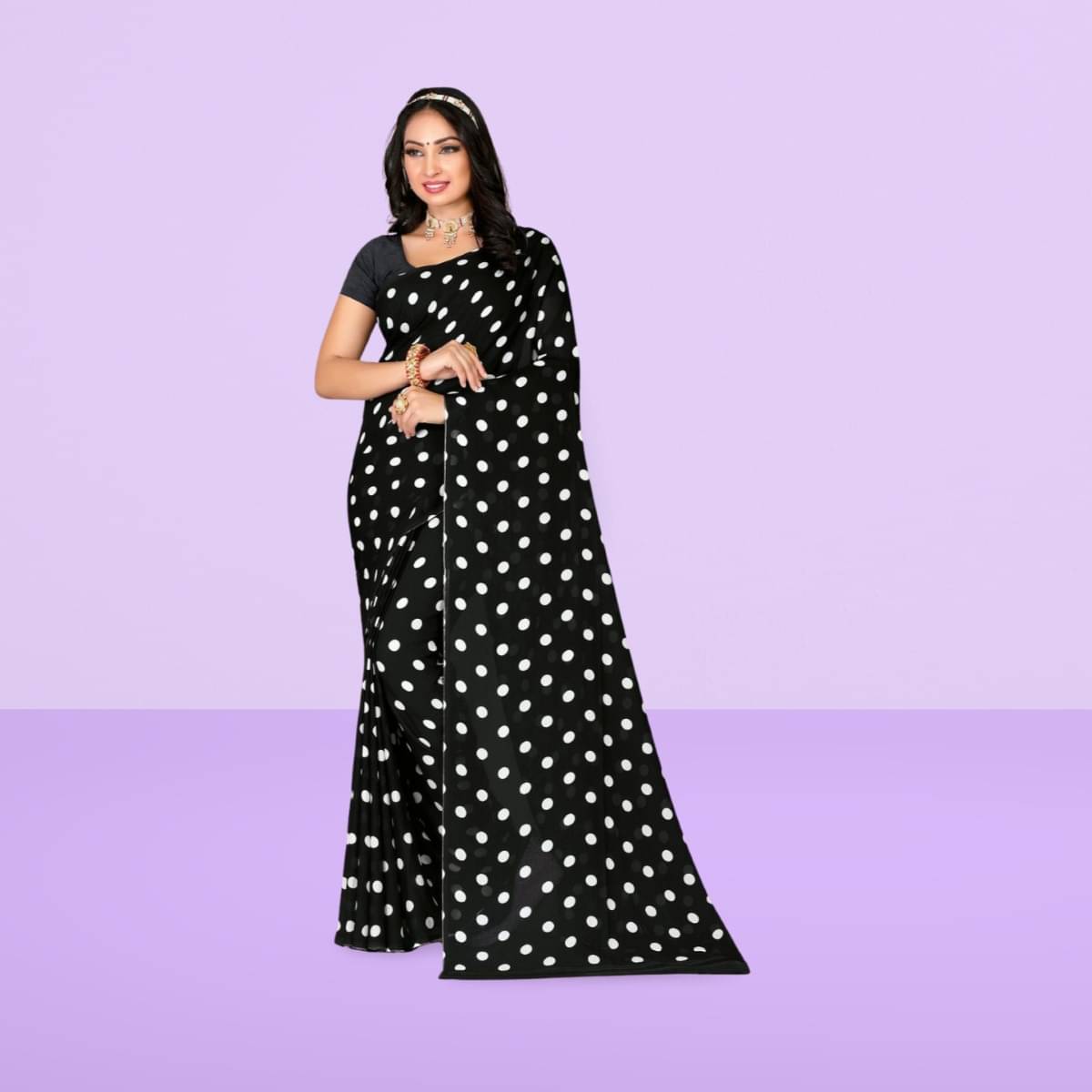     			Vibhagyaa Georgette Printed Saree With Unstitched Blouse Piece ( Black )