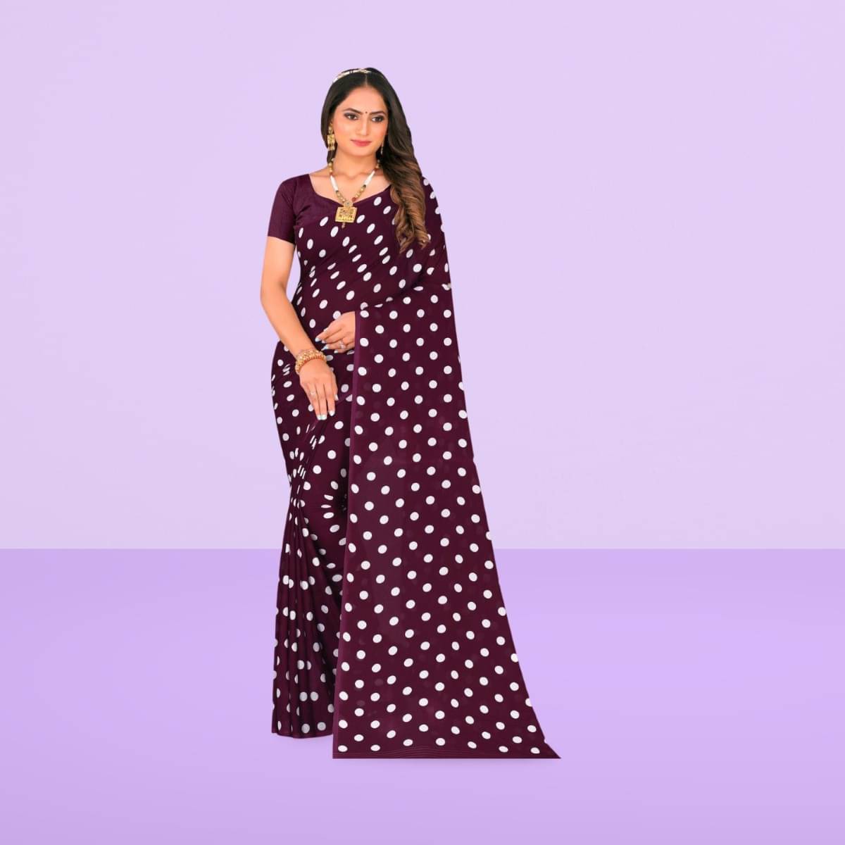 Vibhagyaa Georgette Printed Saree With Unstitched Blouse Piece ( Purple ) Vibhagyaa Georgette Printed Saree With Unstitched Blouse Piece ( Purple )