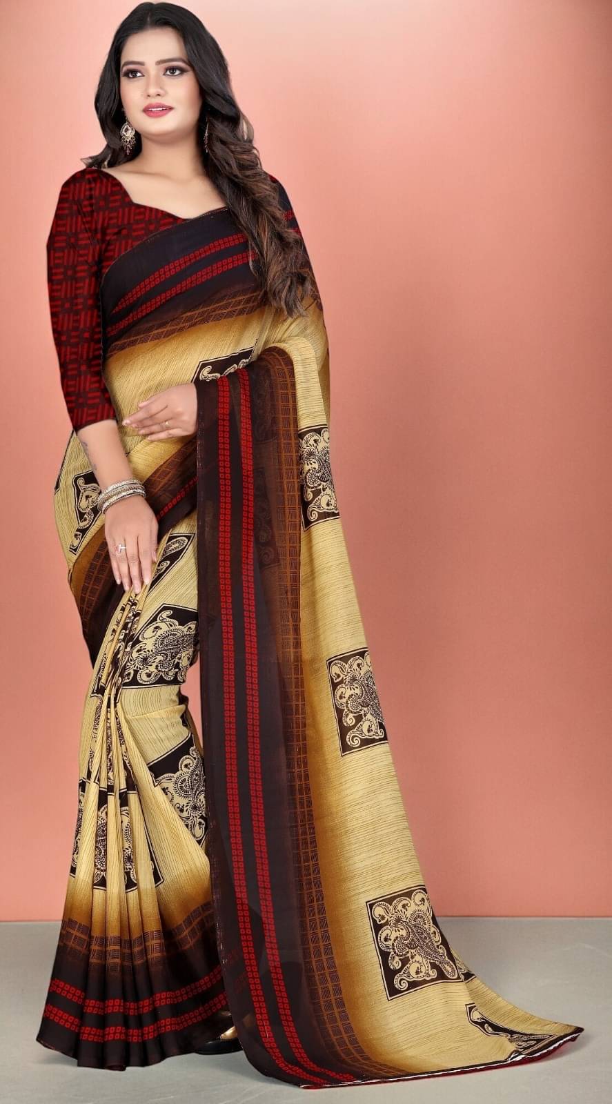     			Vibhagyaa Georgette Printed Saree With Unstitched Blouse Piece ( Beige )