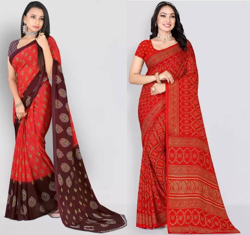 Vibhagyaa Georgette Printed Saree With Unstitched Blouse Piece ( Multicolor ) Vibhagyaa Georgette Printed Saree With Unstitched Blouse Piece ( Multicolor )