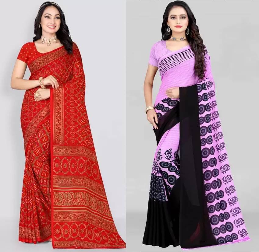     			Vibhagyaa Georgette Printed Saree With Unstitched Blouse Piece ( Multicolor )