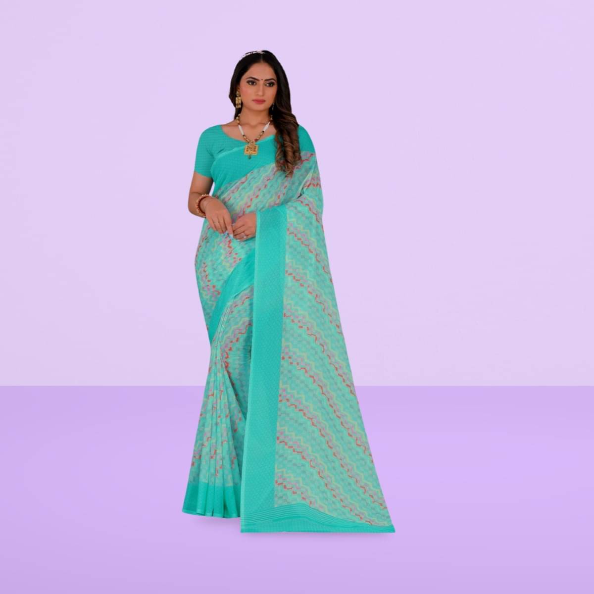     			Vibhagyaa Georgette Printed Saree With Unstitched Blouse Piece ( Light Blue )