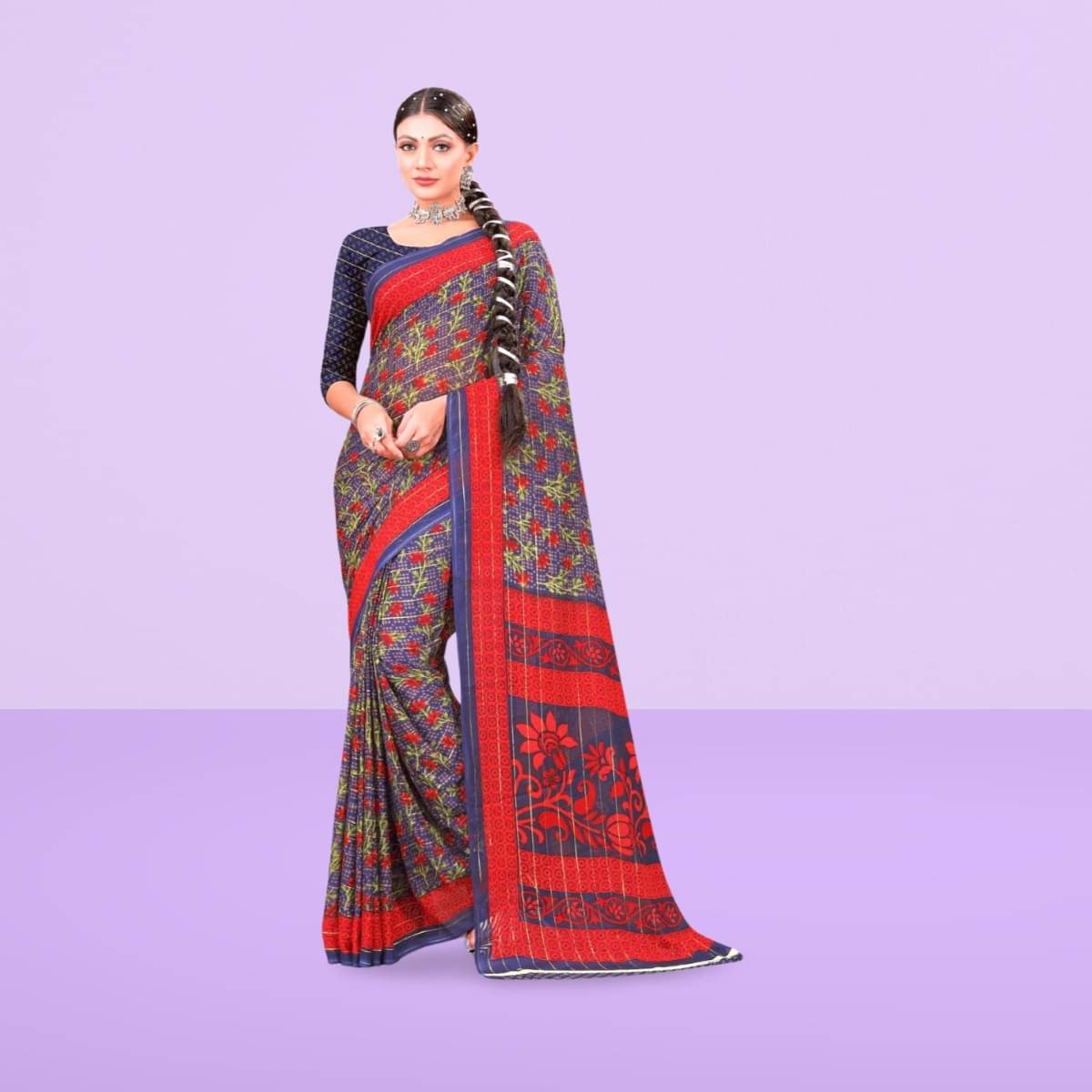 Vibhagyaa Georgette Printed Saree With Unstitched Blouse Piece ( Multicolor )     			Vibhagyaa Georgette Printed Saree With Unstitched Blouse Piece ( Multicolor )