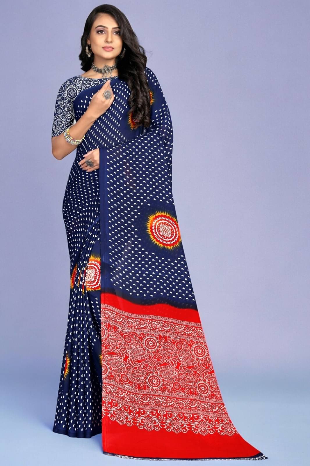 Vibhagyaa Georgette Printed Saree With Unstitched Blouse Piece ( Blue ) Vibhagyaa Georgette Printed Saree With Unstitched Blouse Piece ( Blue )