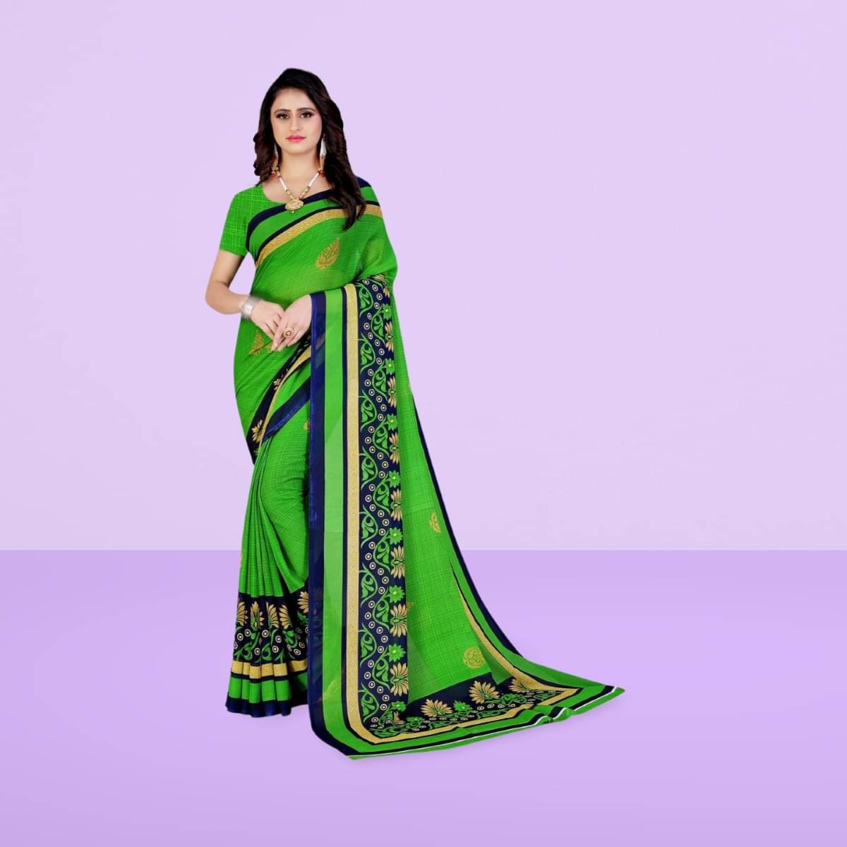 Vibhagyaa Georgette Printed Saree With Unstitched Blouse Piece ( Light Green ) Vibhagyaa Georgette Printed Saree With Unstitched Blouse Piece ( Light Green )