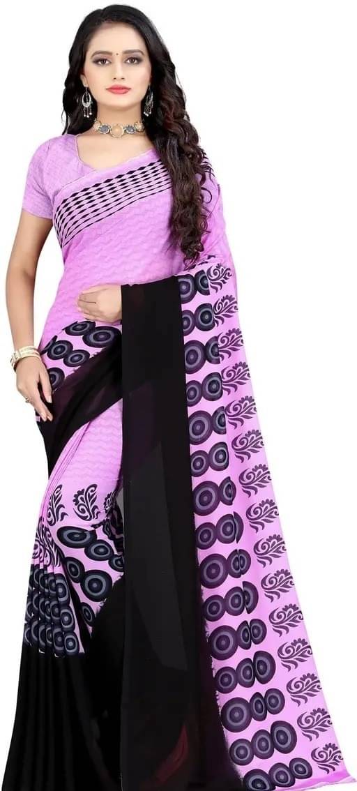 Vibhagyaa Georgette Printed Saree With Unstitched Blouse Piece ( Pink ) Vibhagyaa Georgette Printed Saree With Unstitched Blouse Piece ( Pink )