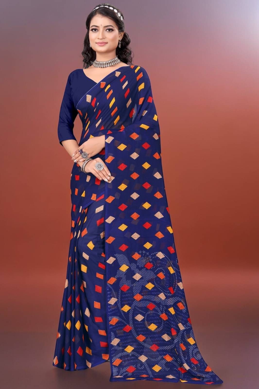 Vibhagyaa Georgette Printed Saree With Unstitched Blouse Piece ( Blue ) Vibhagyaa Georgette Printed Saree With Unstitched Blouse Piece ( Blue )