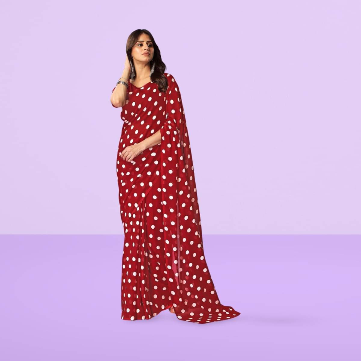     			Vibhagyaa Georgette Printed Saree With Unstitched Blouse Piece ( Red )