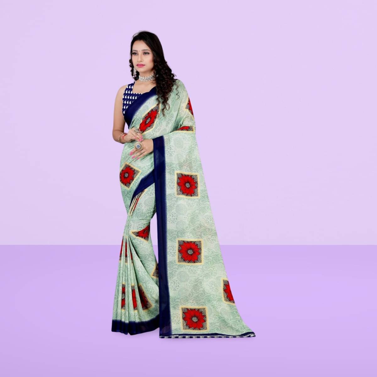 Vibhagyaa Georgette Printed Saree With Unstitched Blouse Piece ( Grey ) Vibhagyaa Georgette Printed Saree With Unstitched Blouse Piece ( Grey )