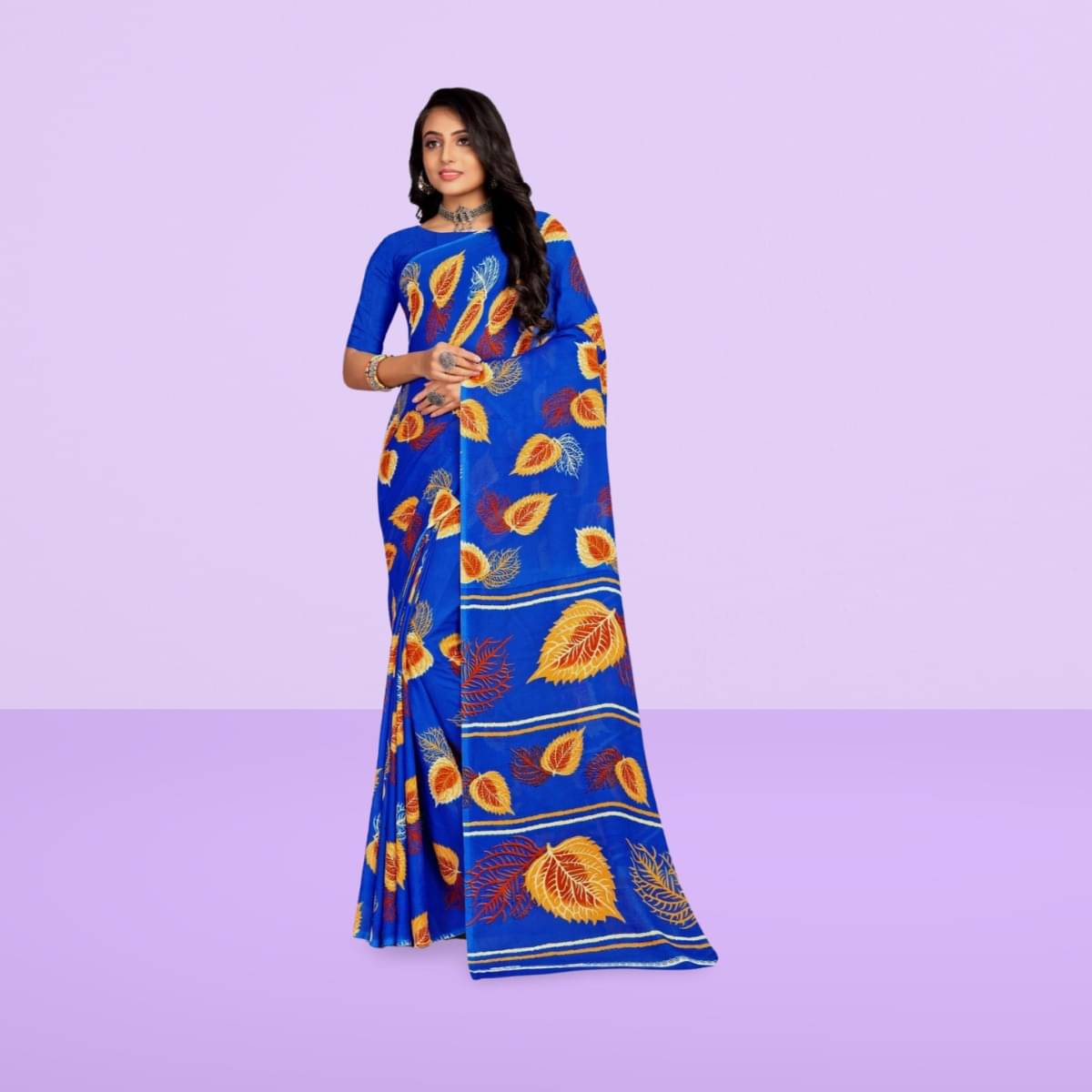     			Vibhagyaa Georgette Printed Saree With Unstitched Blouse Piece ( Blue )