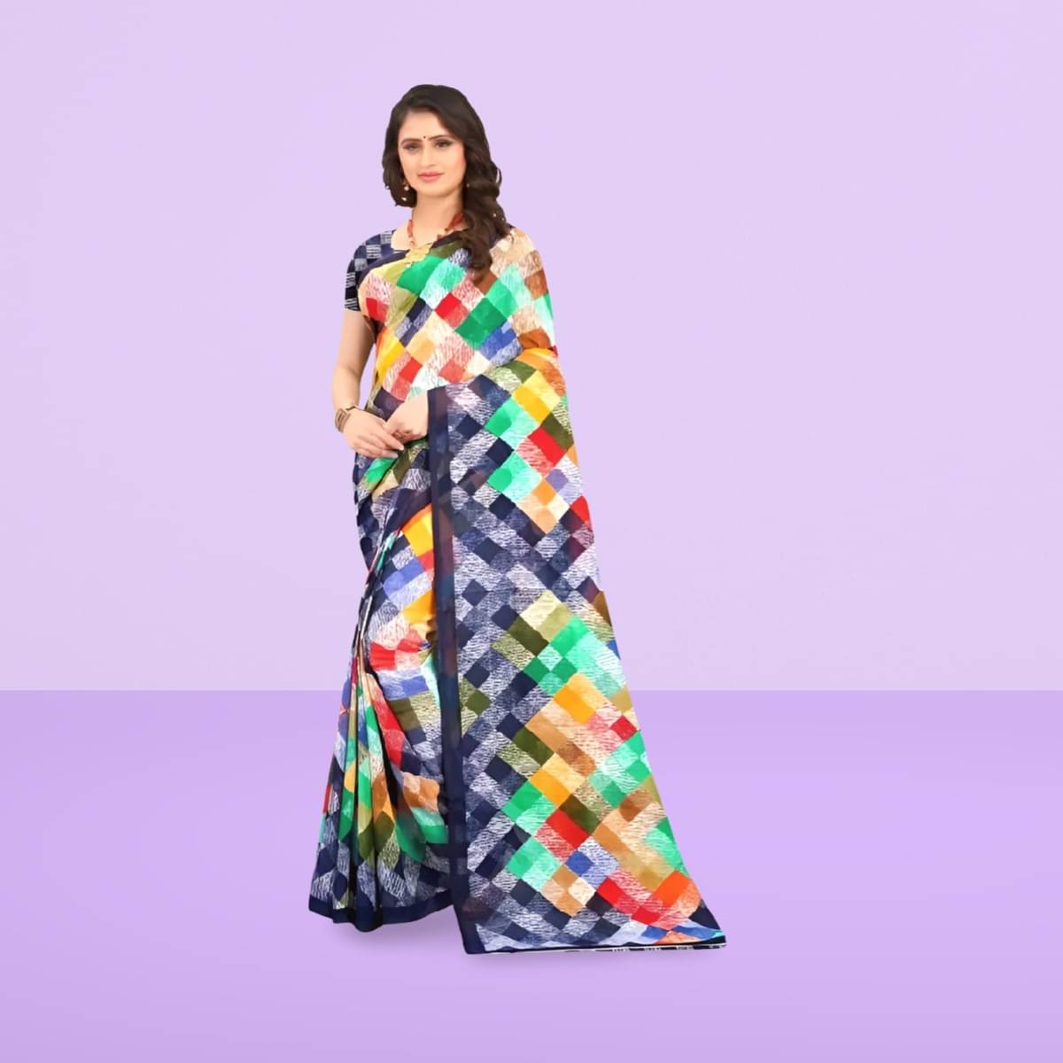     			Vibhagyaa Georgette Printed Saree With Unstitched Blouse Piece ( Multicolor )