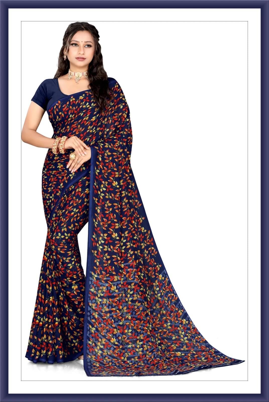 Vibhagyaa Georgette Printed Saree With Unstitched Blouse Piece ( Blue ) Vibhagyaa Georgette Printed Saree With Unstitched Blouse Piece ( Blue )