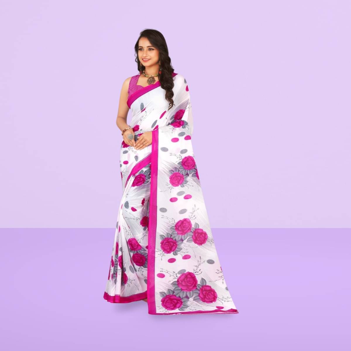     			Vibhagyaa Georgette Printed Saree With Unstitched Blouse Piece ( Multicolor )