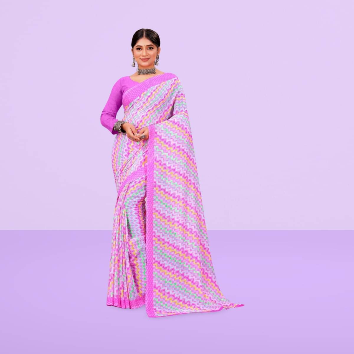 Vibhagyaa Georgette Printed Saree With Unstitched Blouse Piece ( Pink ) Vibhagyaa Georgette Printed Saree With Unstitched Blouse Piece ( Pink )