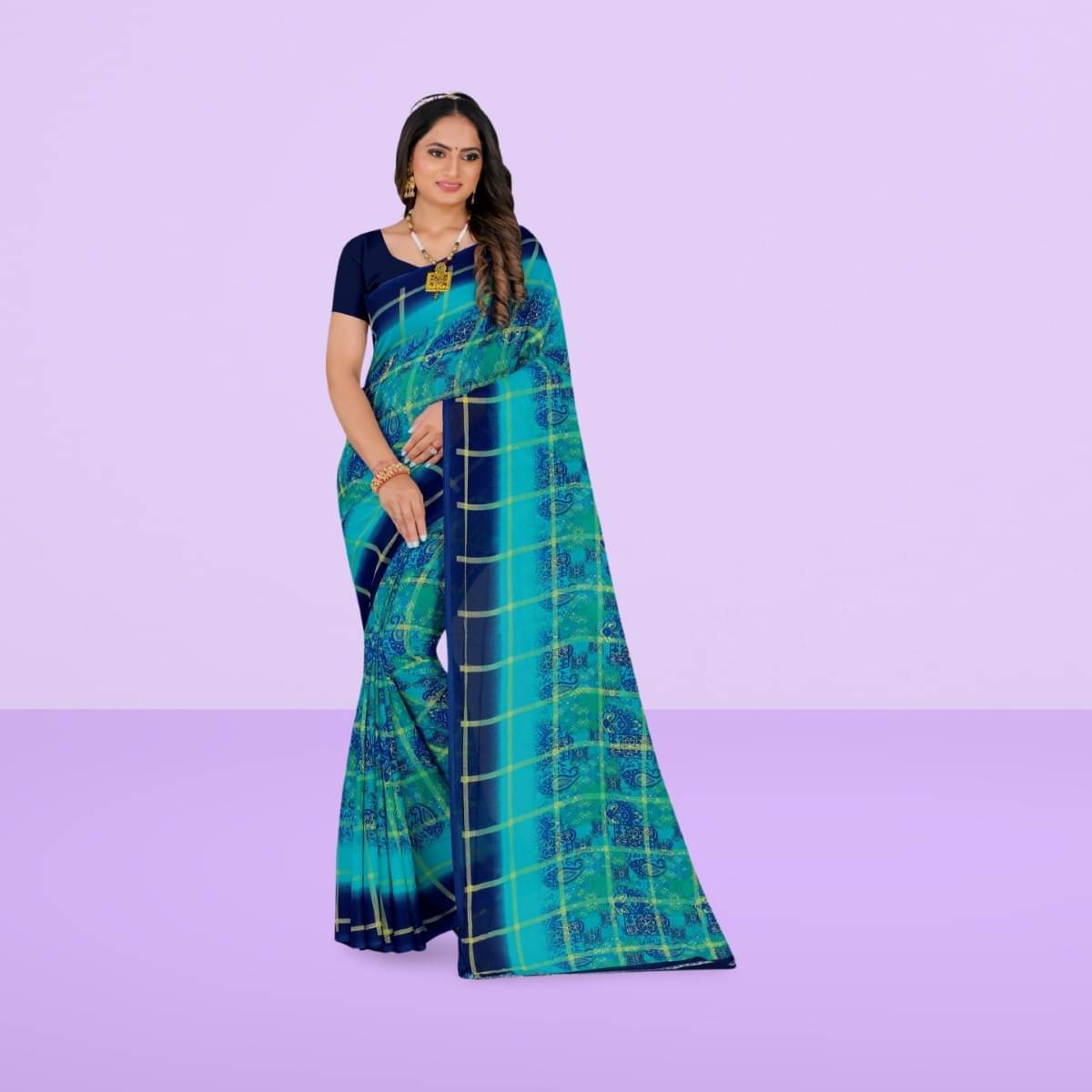     			Vibhagyaa Georgette Printed Saree With Unstitched Blouse Piece ( Light Blue )