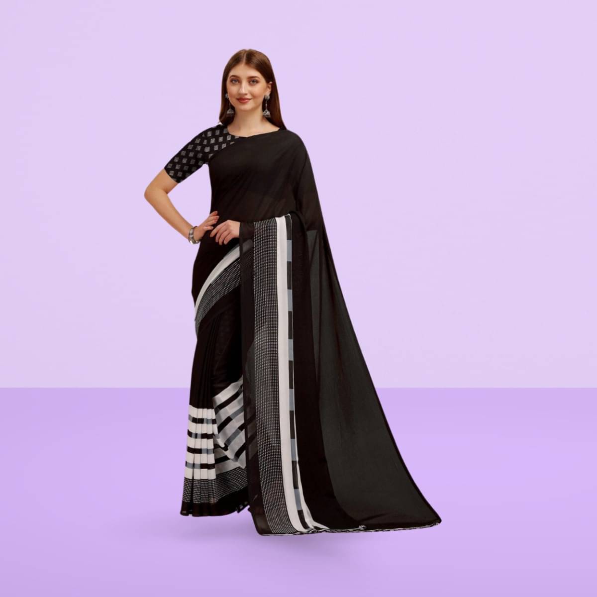 Vibhagyaa Georgette Printed Saree With Unstitched Blouse Piece ( Black ) Vibhagyaa Georgette Printed Saree With Unstitched Blouse Piece ( Black )