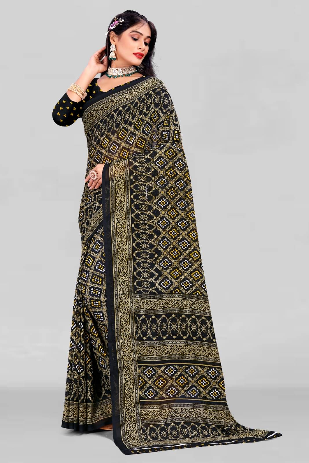     			Vibhagyaa Georgette Printed Saree With Unstitched Blouse Piece ( Black )