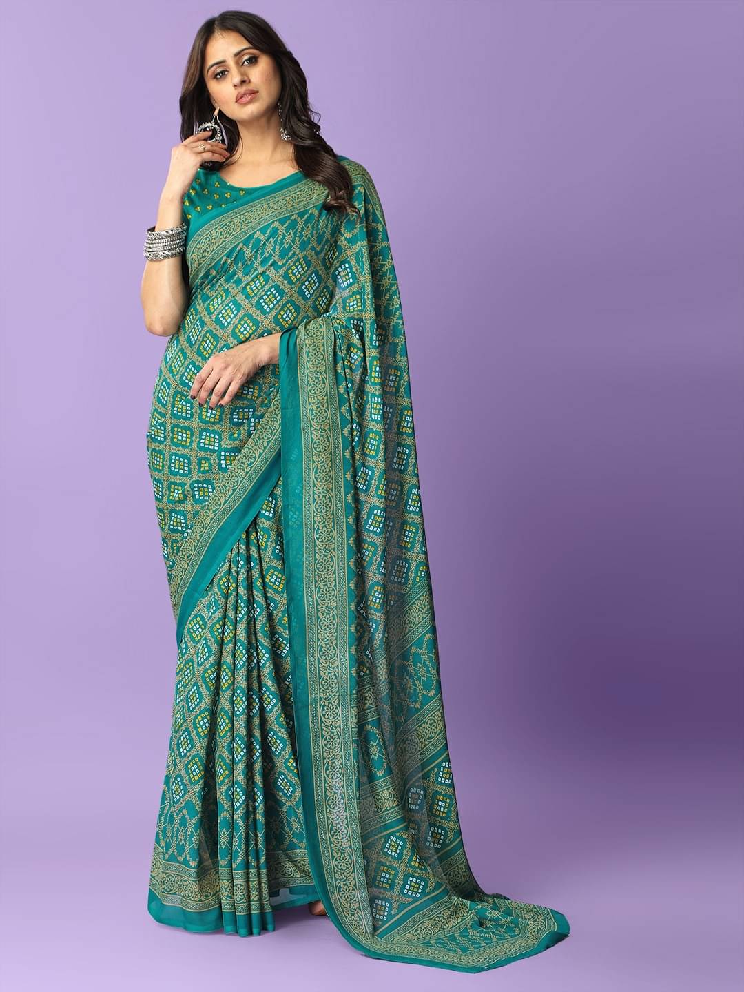     			Vibhagyaa Georgette Printed Saree With Unstitched Blouse Piece ( Green )