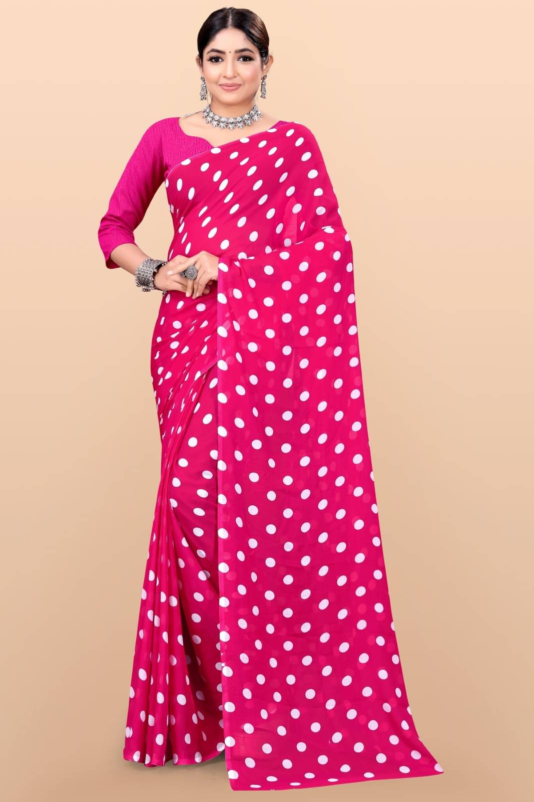     			Vibhagyaa Georgette Printed Saree With Unstitched Blouse Piece ( Pink )