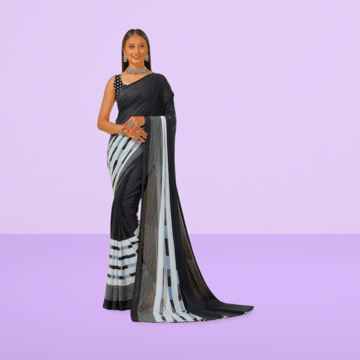     			Vibhagyaa Georgette Printed Saree With Unstitched Blouse Piece ( Black )