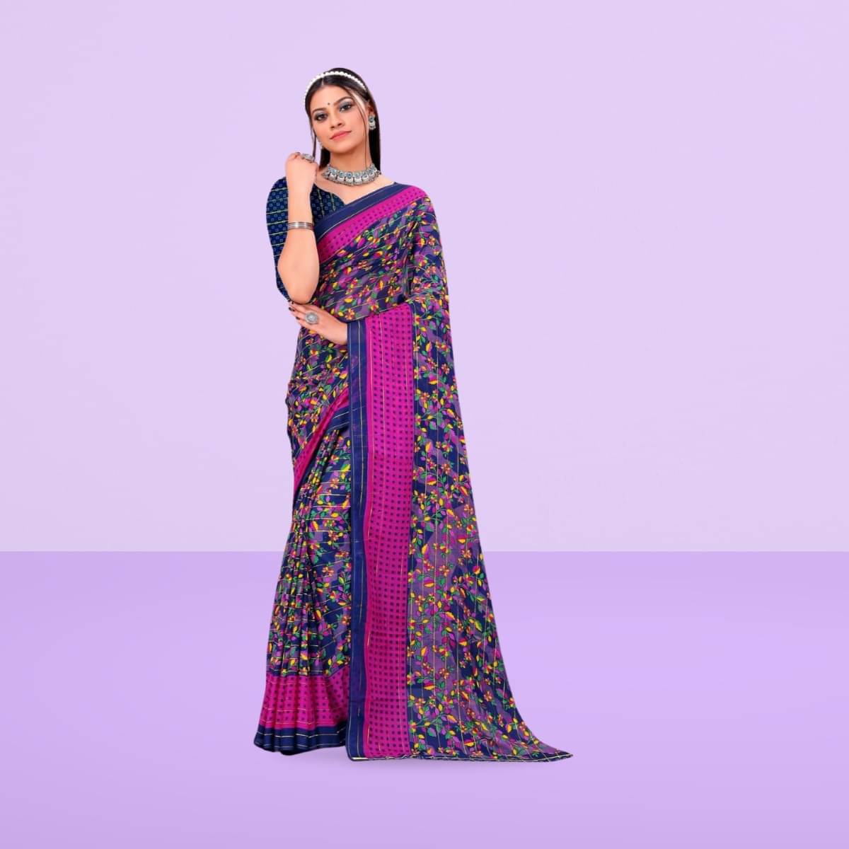 Vibhagyaa Georgette Printed Saree With Unstitched Blouse Piece ( Pink ) Vibhagyaa Georgette Printed Saree With Unstitched Blouse Piece ( Pink )