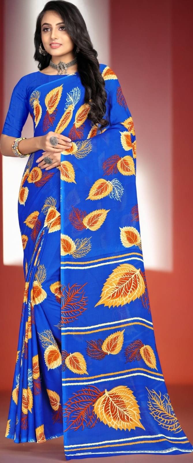     			Vibhagyaa Georgette Printed Saree With Unstitched Blouse Piece ( Blue )