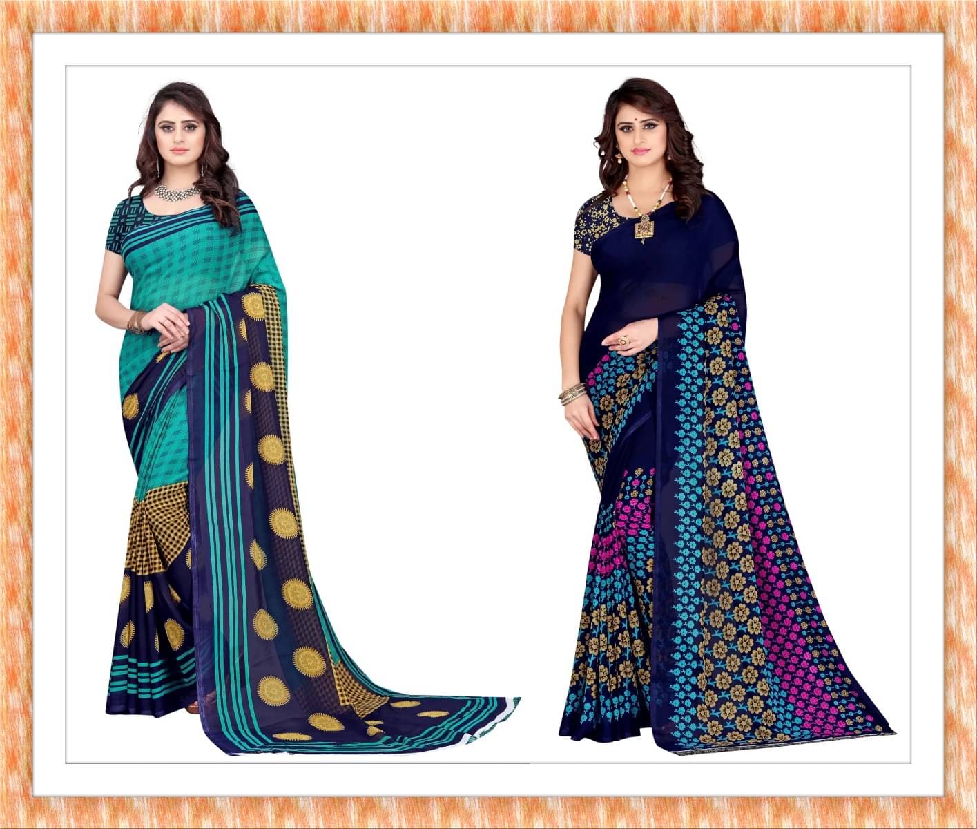 Vibhagyaa Georgette Printed Saree With Unstitched Blouse Piece ( Multicolor ) Vibhagyaa Georgette Printed Saree With Unstitched Blouse Piece ( Multicolor )