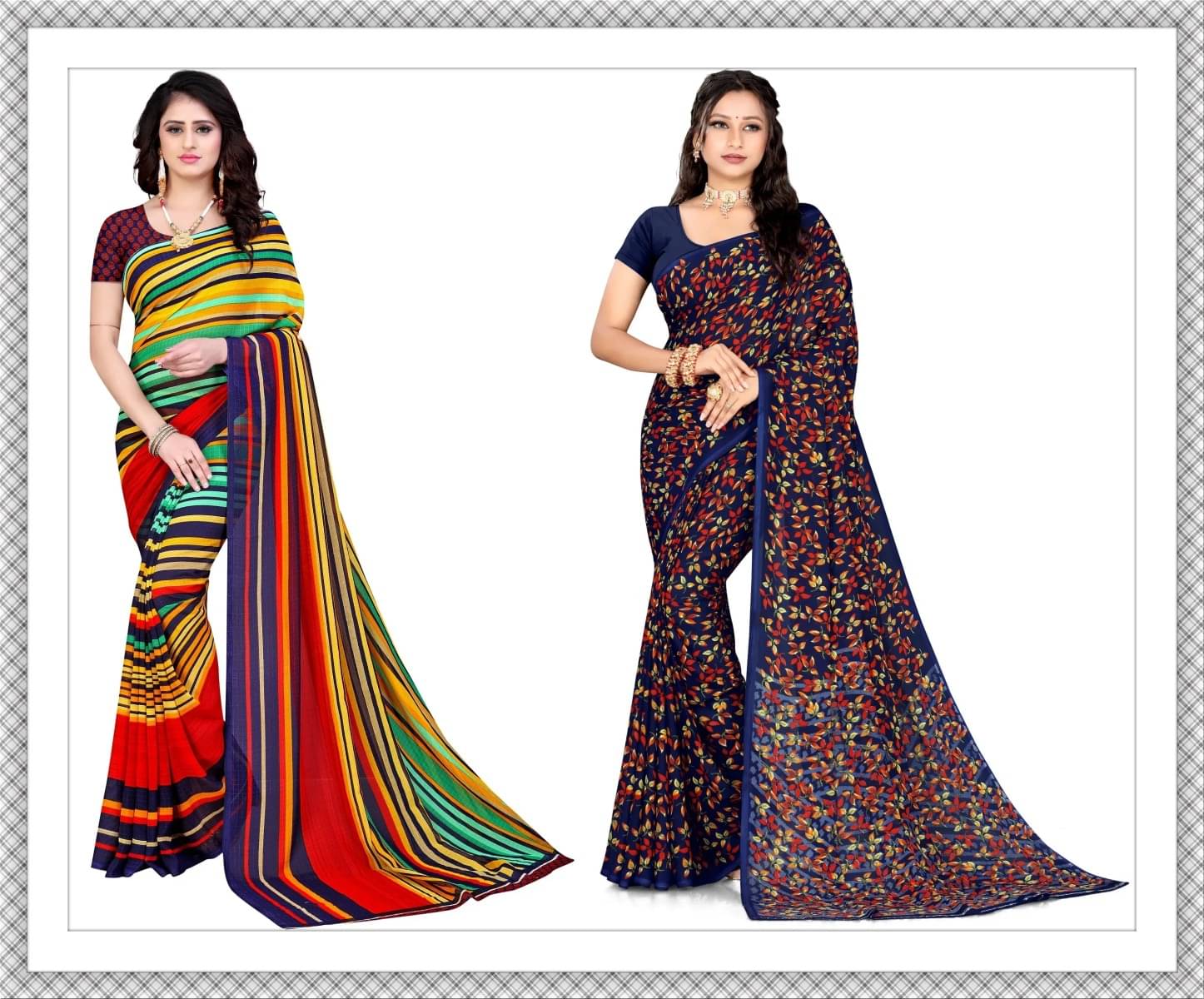     			Vibhagyaa Georgette Printed Saree With Unstitched Blouse Piece ( Multicolor )