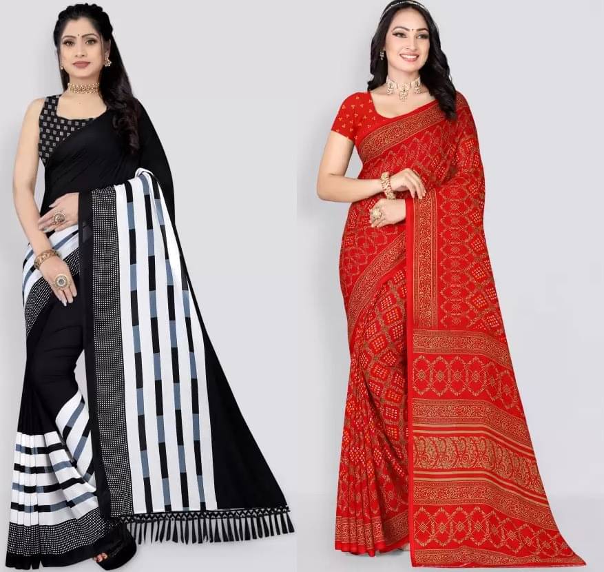    			Vibhagyaa Georgette Printed Saree With Unstitched Blouse Piece ( Multicolor )