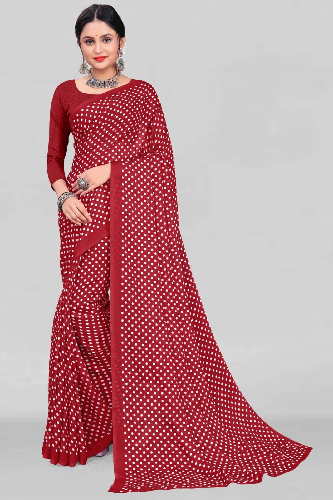     			Vibhagyaa Georgette Printed Saree With Unstitched Blouse Piece ( Maroon )