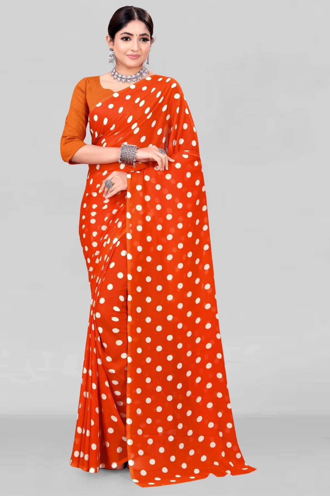     			Vibhagyaa Georgette Printed Saree With Unstitched Blouse Piece ( Red )