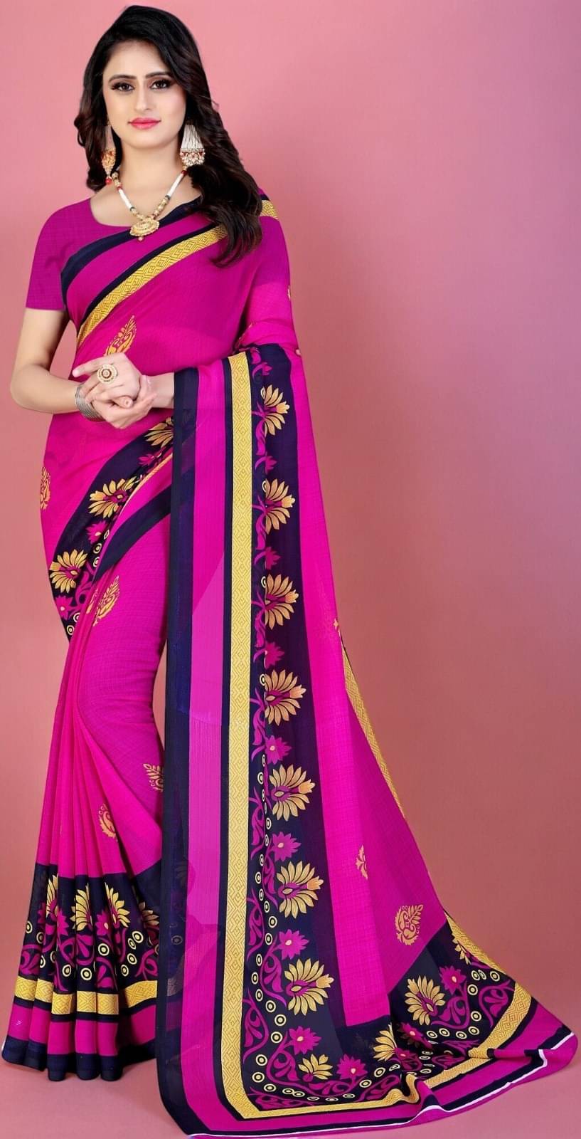 Vibhagyaa Georgette Printed Saree With Unstitched Blouse Piece ( Pink ) Vibhagyaa Georgette Printed Saree With Unstitched Blouse Piece ( Pink )
