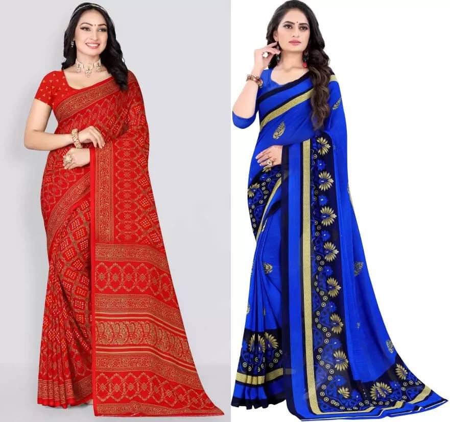 Vibhagyaa Georgette Printed Saree With Unstitched Blouse Piece ( Multicolor )     			Vibhagyaa Georgette Printed Saree With Unstitched Blouse Piece ( Multicolor )